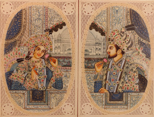 Hand Painted Mughal Shah Jahan and Mumtaz Miniature Painting India Artwork - ArtUdaipur
