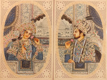 Load image into Gallery viewer, Hand Painted Mughal Shah Jahan and Mumtaz Miniature Painting India Artwork - ArtUdaipur
