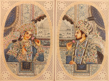 Load image into Gallery viewer, Hand Painted Mughal Shah Jahan and Mumtaz Miniature Painting India Artwork - ArtUdaipur
