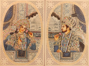 Hand Painted Mughal Shah Jahan and Mumtaz Miniature Painting India Artwork - ArtUdaipur