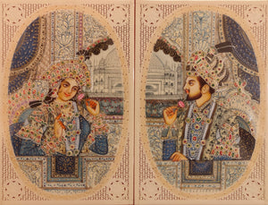 Hand Painted Mughal Shah Jahan and Mumtaz Miniature Painting India Artwork - ArtUdaipur