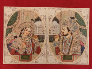 Hand Painted Mughal Shah Jahan and Mumtaz Miniature Painting India Paper Artwork - ArtUdaipur