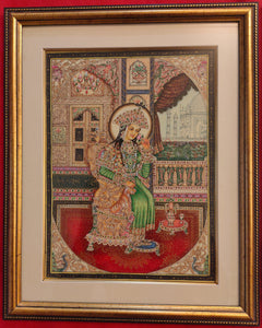 Hand Painted Shah Jahan and Mumtaz Miniature Painting India Framed Artwork - ArtUdaipur