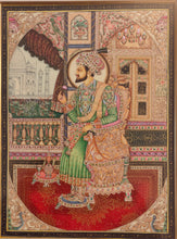 Load image into Gallery viewer, Hand Painted Shah Jahan and Mumtaz Miniature Painting India Framed Artwork - ArtUdaipur
