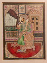 Load image into Gallery viewer, Hand Painted Shah Jahan and Mumtaz Miniature Painting India Framed Artwork - ArtUdaipur
