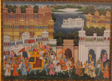 Load image into Gallery viewer, Rare Indian Framed Maharaja Blue Color Scheme Rajasthani Procession Detailed Miniature Painting Fine Art Exquisite Artwork Udaipur City - ArtUdaipur
