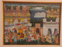 Load image into Gallery viewer, Rare Indian Framed Maharaja Blue Color Scheme Rajasthani Procession Detailed Miniature Painting Fine Art Exquisite Artwork Udaipur City - ArtUdaipur
