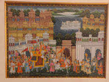 Load image into Gallery viewer, Rare Indian Framed Maharaja Blue Color Scheme Rajasthani Procession Detailed Miniature Painting Fine Art Exquisite Artwork Udaipur City - ArtUdaipur
