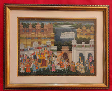 Load image into Gallery viewer, Rare Indian Framed Maharaja Blue Color Scheme Rajasthani Procession Detailed Miniature Painting Fine Art Exquisite Artwork Udaipur City - ArtUdaipur
