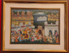 Load image into Gallery viewer, Rare Indian Framed Maharaja Blue Color Scheme Rajasthani Procession Detailed Miniature Painting Fine Art Exquisite Artwork Udaipur City - ArtUdaipur
