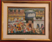 Load image into Gallery viewer, Rare Indian Framed Maharaja Blue Color Scheme Rajasthani Procession Detailed Miniature Painting Fine Art Exquisite Artwork Udaipur City - ArtUdaipur
