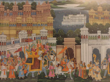 Load image into Gallery viewer, Rare Indian Framed Maharaja Blue Color Scheme Rajasthani Procession Detailed Miniature Painting Fine Art Exquisite Artwork Udaipur City - ArtUdaipur
