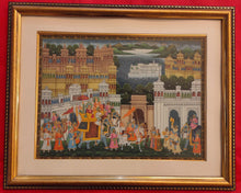 Load image into Gallery viewer, Rare Indian Framed Maharaja Blue Color Scheme Rajasthani Procession Detailed Miniature Painting Fine Art Exquisite Artwork Udaipur City - ArtUdaipur

