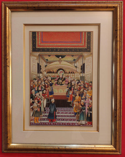 Hand Painted Mughal Court Scene  Darbar Miniature Painting India Art Maharajah Framed Fine Art - ArtUdaipur