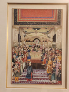 Hand Painted Mughal Court Scene  Darbar Miniature Painting India Art Maharajah Framed Fine Art - ArtUdaipur
