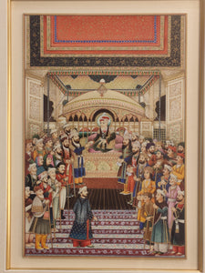 Hand Painted Mughal Court Scene  Darbar Miniature Painting India Art Maharajah Framed Fine Art - ArtUdaipur