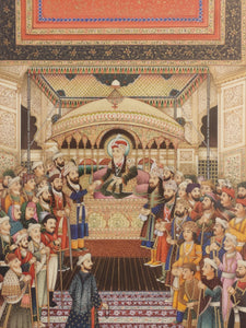 Hand Painted Mughal Court Scene  Darbar Miniature Painting India Art Maharajah Framed Fine Art - ArtUdaipur