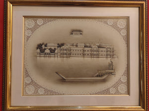 Hand Painted Udaipur City Rajasthani Lake Palace Miniature Painting Scene Artwork Framed Frame Fine Art - ArtUdaipur