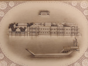 Hand Painted Udaipur City Rajasthani Lake Palace Miniature Painting Scene Artwork Framed Frame Fine Art - ArtUdaipur
