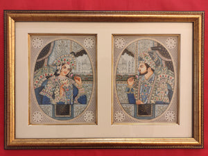 Hand Painted Shah Jahan and Mumtaz Mughal Moghul Miniature Painting India Artwork Framed Frame Fine Artwork - ArtUdaipur