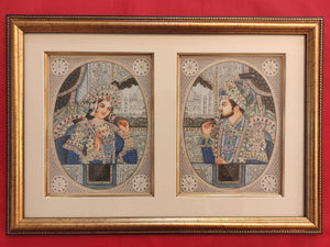 Hand Painted Shah Jahan and Mumtaz Mughal Moghul Miniature Painting India Artwork Framed Frame Fine Artwork - ArtUdaipur