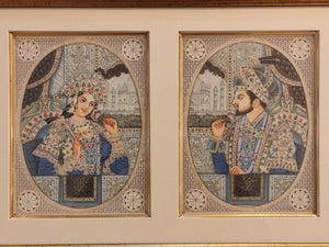 Hand Painted Shah Jahan and Mumtaz Mughal Moghul Miniature Painting India Artwork Framed Frame Fine Artwork - ArtUdaipur
