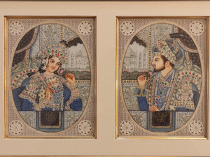 Hand Painted Shah Jahan and Mumtaz Mughal Moghul Miniature Painting India Artwork Framed Frame Fine Artwork - ArtUdaipur
