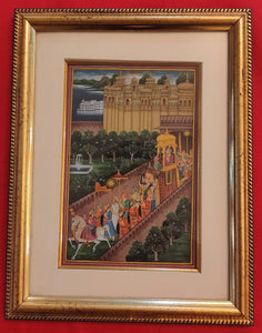 Hand Painted Udaipur City Scene Maharajah Procession Miniature Painting India Artwork Framed Paper Frame Fine Art - ArtUdaipur