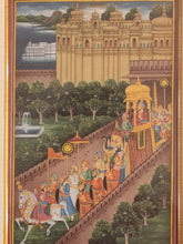 Load image into Gallery viewer, Hand Painted Udaipur City Scene Maharajah Procession Miniature Painting India Artwork Framed Paper Frame Fine Art - ArtUdaipur
