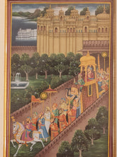 Load image into Gallery viewer, Hand Painted Udaipur City Scene Maharajah Procession Miniature Painting India Artwork Framed Paper Frame Fine Art - ArtUdaipur
