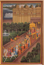 Load image into Gallery viewer, Hand Painted Udaipur City Scene Maharajah Procession Miniature Painting India Artwork Framed Paper Frame Fine Art - ArtUdaipur
