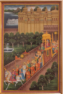 Hand Painted Udaipur City Scene Maharajah Procession Miniature Painting India Artwork Framed Paper Frame Fine Art - ArtUdaipur