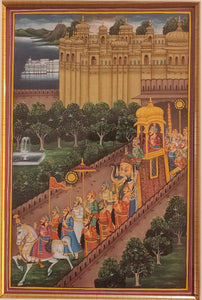 Hand Painted Udaipur City Scene Maharajah Procession Miniature Painting India Artwork Framed Paper Frame Fine Art - ArtUdaipur