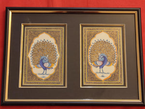 Framed Peacock Pair Bird Indian Miniature Painting - ArtUdaipur