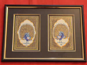 Framed Peacock Pair Bird Indian Miniature Painting - ArtUdaipur