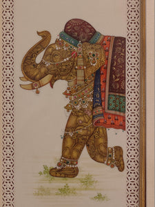 Hand Painted Elephant GoodLuck Miniature Painting India Artwork Animal Frame Framed Fine Art - ArtUdaipur