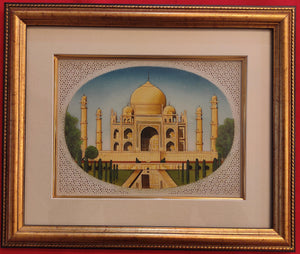 Hand Painted Taj Mahal Monument History Mughal Moghul Shah Jahan Miniature Painting India Framed Artwork Fine Art - ArtUdaipur