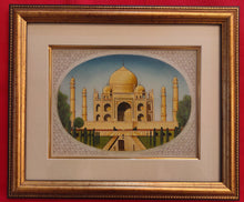 Load image into Gallery viewer, Hand Painted Taj Mahal Monument History Mughal Moghul Shah Jahan Miniature Painting India Framed Artwork Fine Art - ArtUdaipur
