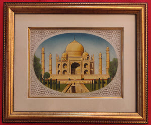 Hand Painted Taj Mahal Monument History Mughal Moghul Shah Jahan Miniature Painting India Framed Artwork Fine Art - ArtUdaipur