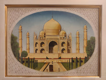 Load image into Gallery viewer, Hand Painted Taj Mahal Monument History Mughal Moghul Shah Jahan Miniature Painting India Framed Artwork Fine Art - ArtUdaipur
