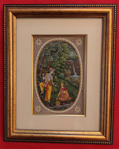 Hand Painted Krishna Radha Hindu God and Goddess Miniature Painting India Art Framed Fine Art - ArtUdaipur