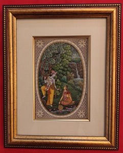Hand Painted Krishna Radha Hindu God and Goddess Miniature Painting India Art Framed Fine Art - ArtUdaipur
