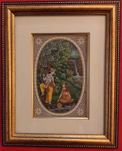 Hand Painted Krishna Radha Hindu God and Goddess Miniature Painting India Art Framed Fine Art - ArtUdaipur