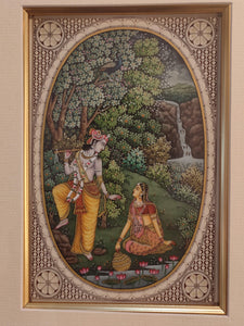 Hand Painted Krishna Radha Hindu God and Goddess Miniature Painting India Art Framed Fine Art - ArtUdaipur