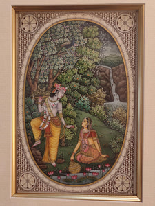 Hand Painted Krishna Radha Hindu God and Goddess Miniature Painting India Art Framed Fine Art - ArtUdaipur