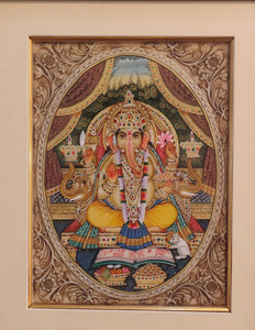 Hand Painted Ganesh Ganesha Hindu God Miniature Painting India Artwork Framed Fine Art Frame - ArtUdaipur