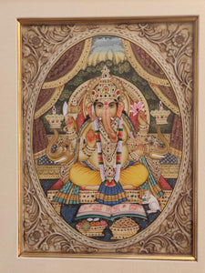 Hand Painted Ganesh Ganesha Hindu God Miniature Painting India Artwork Framed Fine Art Frame - ArtUdaipur