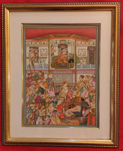 Load image into Gallery viewer, Hand Painted Mughal Moghul Court Scene Darbar Miniature Painting India Artwork Framed Fine Art - ArtUdaipur
