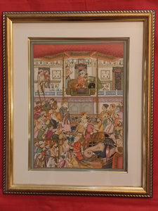 Hand Painted Mughal Moghul Court Scene Darbar Miniature Painting India Artwork Framed Fine Art - ArtUdaipur