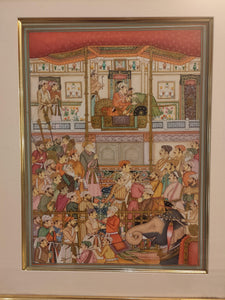 Hand Painted Mughal Moghul Court Scene Darbar Miniature Painting India Artwork Framed Fine Art - ArtUdaipur